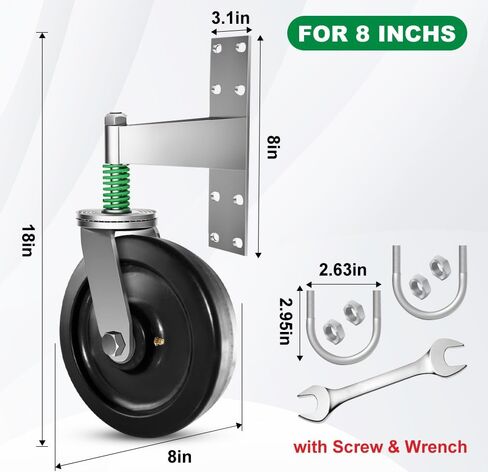 Fence Gate Wheels 6 or 8 inch for Metal Tube Gate 1000-1400lb Capacity 360 Degree Rotation Spring-Loaded Heavy Duty Gate Caster with Screwdriver &Screws (Silver, 1000 lbs 6 inch 1pcs) in Saudi Arabia