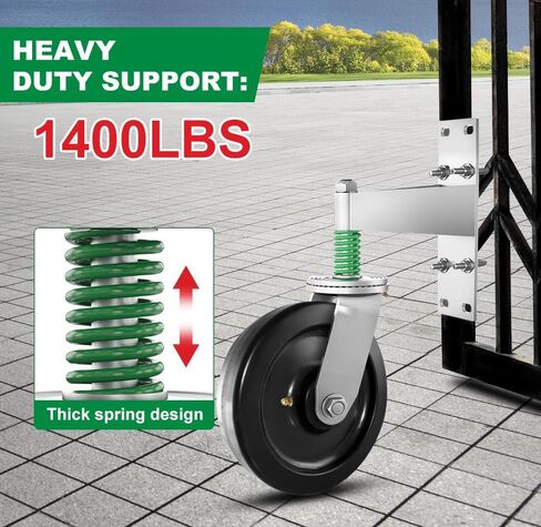 Fence Gate Wheels 6 or 8 inch for Metal Tube Gate 1000-1400lb Capacity 360 Degree Rotation Spring-Loaded Heavy Duty Gate Caster with Screwdriver &Screws (Silver, 1000 lbs 6 inch 1pcs) in Saudi Arabia