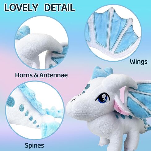 Dragon Plush Wings Toys Stuffed Animal Kawaii Blue Colorful Dragon Decor Merch Gift for Kids Boys Girls Aged 3+ in Saudi Arabia
