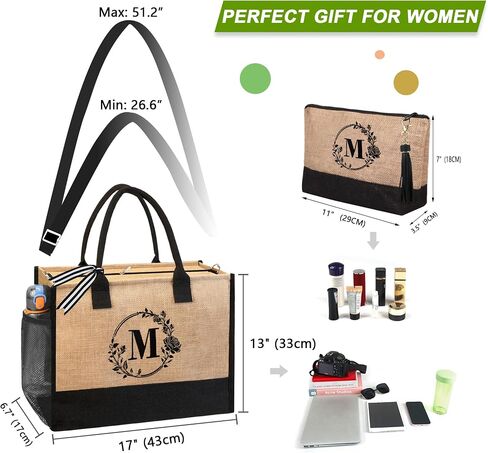 BeeGreen Birthday Gifts for Women Initial Jute Tote Bag for Friends Mother Bride Appreciation Gifts Bag Beach Tote Bag with Magnetic Buckle Embroidery Large Personalized Gifts for Wedding B in Saudi Arabia