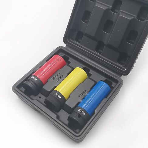 1/2 Inch Drive Wheel Protector Impact Socket, Thin Wall Deep Impact Socket Set Plastic Sleeve Lug Nut, 4 Pieces Set, 6 Point, Metric, 17mm, 19mm, 21mm, 22mm (4 PCS) in Saudi Arabia