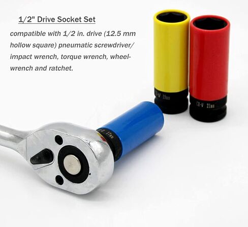 1/2 Inch Drive Wheel Protector Impact Socket, Thin Wall Deep Impact Socket Set Plastic Sleeve Lug Nut, 4 Pieces Set, 6 Point, Metric, 17mm, 19mm, 21mm, 22mm (4 PCS) in Saudi Arabia