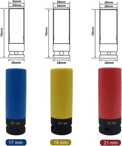 1/2 Inch Drive Wheel Protector Impact Socket, Thin Wall Deep Impact Socket Set Plastic Sleeve Lug Nut, 4 Pieces Set, 6 Point, Metric, 17mm, 19mm, 21mm, 22mm (4 PCS) in Saudi Arabia