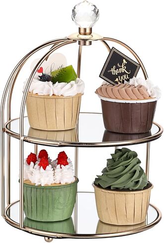 حامل كب كيك مرآة ذهبية من ELLDOO، صينية تنظيم خزانة الملابس ذات طبقتين على شكل قفص الطيور، صينية حلية المجوهرات، صينية العطور، صينية المكياج، صينية تخزين الحمام in Kuwait