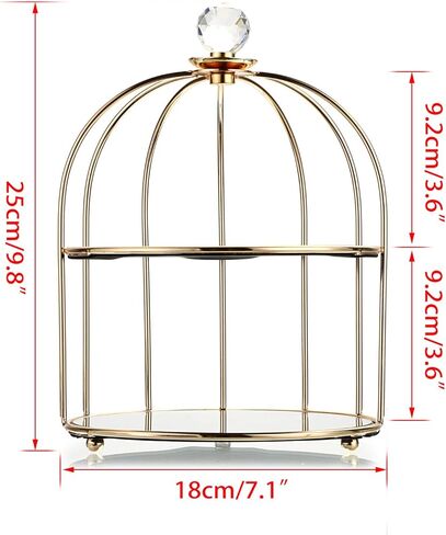 حامل كب كيك مرآة ذهبية من ELLDOO، صينية تنظيم خزانة الملابس ذات طبقتين على شكل قفص الطيور، صينية حلية المجوهرات، صينية العطور، صينية المكياج، صينية تخزين الحمام in Kuwait