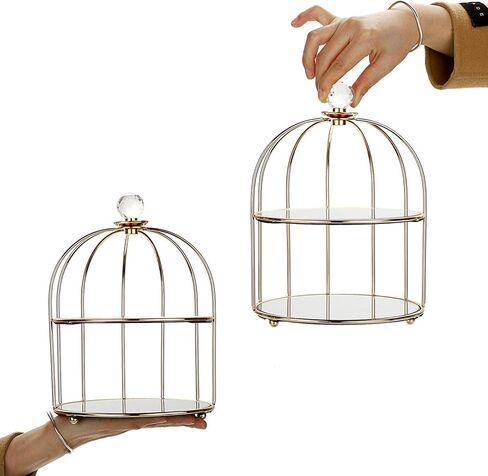 حامل كب كيك مرآة ذهبية من ELLDOO، صينية تنظيم خزانة الملابس ذات طبقتين على شكل قفص الطيور، صينية حلية المجوهرات، صينية العطور، صينية المكياج، صينية تخزين الحمام in Kuwait