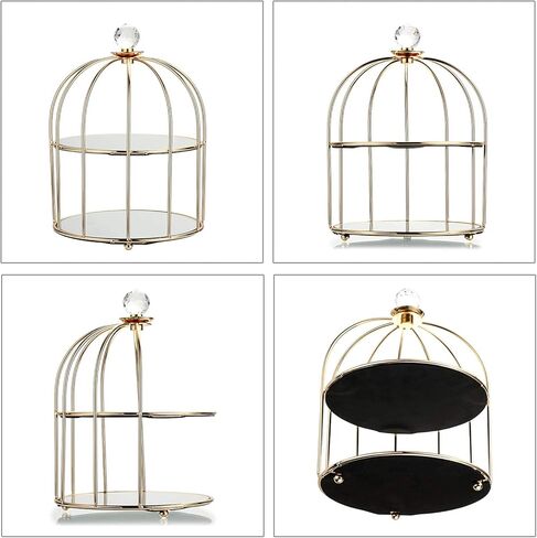 حامل كب كيك مرآة ذهبية من ELLDOO، صينية تنظيم خزانة الملابس ذات طبقتين على شكل قفص الطيور، صينية حلية المجوهرات، صينية العطور، صينية المكياج، صينية تخزين الحمام in Kuwait