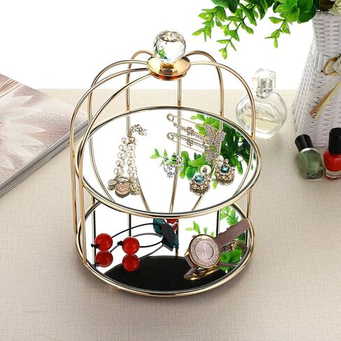 حامل كب كيك مرآة ذهبية من ELLDOO، صينية تنظيم خزانة الملابس ذات طبقتين على شكل قفص الطيور، صينية حلية المجوهرات، صينية العطور، صينية المكياج، صينية تخزين الحمام in Kuwait