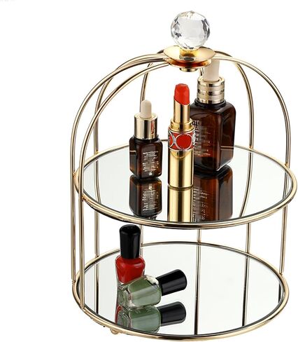 حامل كب كيك مرآة ذهبية من ELLDOO، صينية تنظيم خزانة الملابس ذات طبقتين على شكل قفص الطيور، صينية حلية المجوهرات، صينية العطور، صينية المكياج، صينية تخزين الحمام in Kuwait
