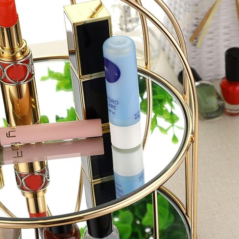حامل كب كيك مرآة ذهبية من ELLDOO، صينية تنظيم خزانة الملابس ذات طبقتين على شكل قفص الطيور، صينية حلية المجوهرات، صينية العطور، صينية المكياج، صينية تخزين الحمام in Kuwait