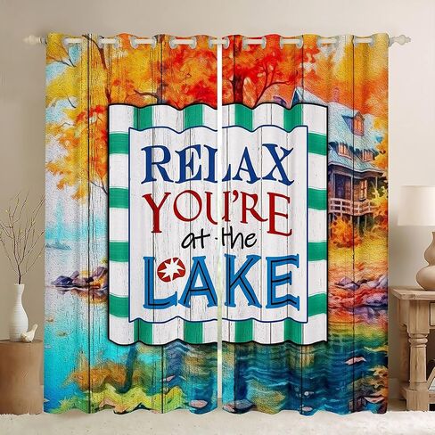 Rustic Farmhouse Window Curtain Lake House Curtains for Kids Teens Men Women Home Decor Retro Blue Green Wooden Board Window Treatment Curtain Fishing Lover Window Drapes,Top 2 Panel,38Wx45L in Kuwait