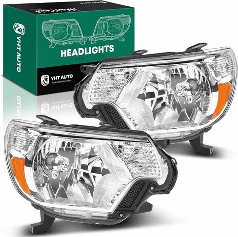 YHTAUTO مجموعة من 2 استبدال مجموعة المصابيح الأمامية لعام 2005-2011 مصابيح تويوتا تاكوما للسائق والراكب، مصابيح أمامية شفافة بعدسات شفافة من الكروم، مصابيح أمامية عاكسة للمنشور الصغير in Saudi Arabia