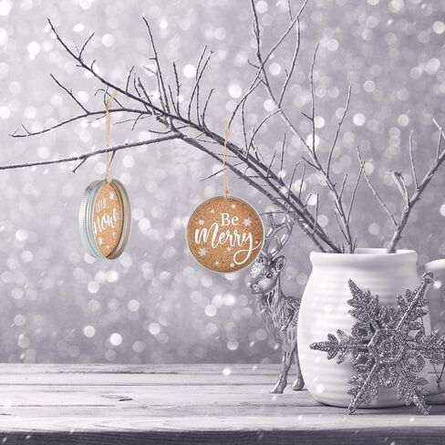 Queekay 16 Pieces Mason Jar Canning Lid Christmas Tree Ornaments Farmhouse Rustic Galvanized Hanging Decorations Xmas Jar Lid Decor with Peace, Joy, Noel for Christmas Party, 8 Styles in Saudi Arabia