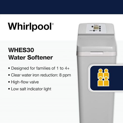 ويرلبول WHES30E 30,000 منعم الحبوب | تكنولوجيا توفير الملح والمياه | معتمد من NSF | تجديد تلقائي للمياه الناعمة للمنزل بالكامل، 0.75 بوصة، أبيض فاتح in Saudi Arabia