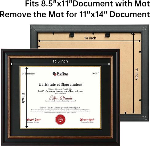 8.5x11 Certificate Frame, Document Frame with Black Mat or 11x14 Frame Displays Without Mat, Diploma Frame for Wall and Tabletop, Brown in Saudi Arabia
