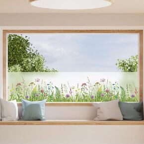 DKTIE Flower Language Series Stained Glass Window Film, Complete Privacy Static Cling Sun Blocking Anti UV, Double-Sided Same Color UV2 Technology, A538, 17.7" x 78.7"