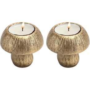 مجموعة حامل شموع الفطر اللطيفة من NIKKY HOME مكونة من 2، حاملات شموع ذهبية لتزيين الطاولة المركزية، حامل ديكور لشموع ضوء الشاي، شموع نذرية، ديكور الخريف الريفي in Kuwait