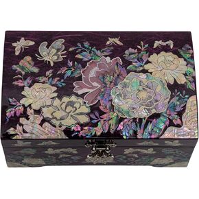 February Mountain Mother of Pearl Jewelry Organizer Box Gift for her Jewelry Boxes for Women 2 Layers Jewelry Storage Case with Large Mirror Antique Vintage Room décor Trinket Keepsake Box