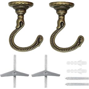 Large Swag Ceiling Heavy-Duty Hooks with Complete Hardware Kit - Ideal for Hanging Plants, Ceiling & Drywall Installation (2 Sets Gold)
