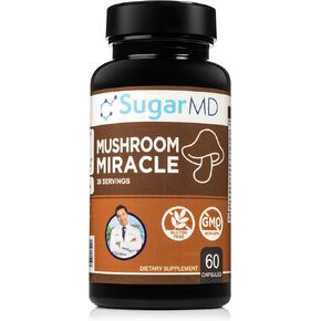 SugarMD Dr. Ergin's Mushroom Miracle | Mushroom Supplements for Immunity | Has Shiitake, Reishi, Maitake, Cordyceps, Lion Mane, Turkey Tail | Doctor Formulated | Non-GMO & Gluten-Free (60 Capsules)