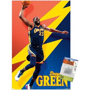 Trends International NBA Golden State Warriors - Draymond Green 21 Wall Poster, 14.725" x 22.375", Premium Poster & Push Pin Bundle