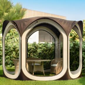 Screen House Tent Pop Up,Portable Screen Room Canopy, Instant Screen Tent 10 X 10 FT with Mesh Mosquito Net, Foldable Sun Shelter with Carry Bag for Patio, Backyard, Deck & Outdoor Activities, Beige