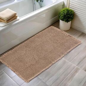 Hughapy Waffle Bath Mat, Upgraded Waffle Design Super Absorbent and Slip-Resistant Bath Mat with Fringe and Back Rubber Non-Slip Carpet, Ultra Soft Machine-Washable Bathroom Mat (Brown, 18" x 30")
