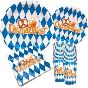 Oktoberfest Party Supplies for 30 Guests - Bavarian-Themed Plates, Cups, Napkins Set - 9" Dinner Plates, 7" Dessert Plates, 12 oz Cups, 3-Ply Napkins - Perfect Oktoberfest Decorations and Tableware