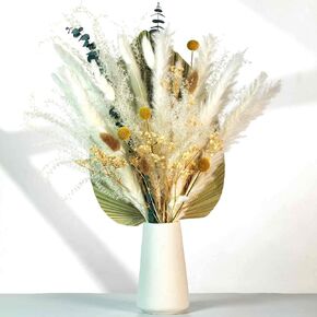 Natural Dried Flowers Bouquet - 17.7 Inch 50 pcs Dried Pampas Grass and Palm Leaves Bouquet, Boho Floral Arrangements for Home Wedding Party Decor Festival Gifts