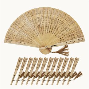 Wutapbee Wooden Hand Fans, 20 cm/7.87 inches, for Keeping Cool, Portable,Wedding, Party Favors and Decorations(hollow)