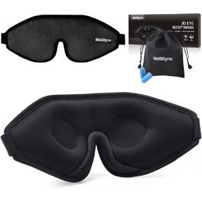Sleep Mask 100% Blackout Eye Sleeping Cover Comfortable Contoured Eye Cups and Nose Covering for Men, 3D Pillowy Soft Light Blocking Eye Masks 0 Pressure on, Black