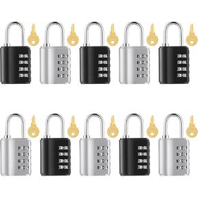 10 Pcs Combination Padlock, 4 Digit Combination Lock with Keys, Locker Resettable Security Lock Outdoor Waterproof Gate Lock for School Sports Gym Locker Employee Fence Case Toolbox Hasp Storage