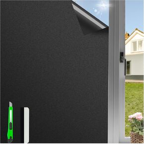 Total Blackout Window Privacy Film,Window Blackout Film Heat Control Sun Blocking,Static Cling Window Film Black Out Window Cover,Removable House Window Tint 17.5X78.7 Inch