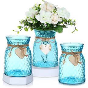 3 Pcs Glass Bud Vases with Twine Rope and Heart Labels Boho Vintage Bud Vase 6.3 Inch Rustic Flower Decorative Romantic Glass Vase for Wedding Home Table Centerpieces Decorations (Clear)