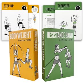 Bodyweight & Dumbbell Workout Cards, Exercises Cards 100 Different Exercises and 24 Strength with Detailed Illustrations, Large Size 5" x 3.5" Fitness Cards for Women & Men