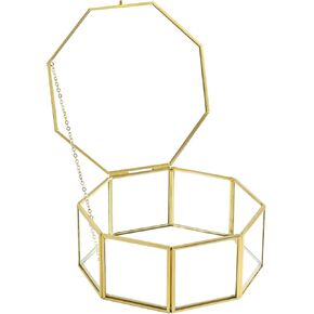 Glass Vintage Jewelry Box, Octagon Gold Jewelry Display Organizer Box Vanity Lidded Box Home Decor Accent Decorative Box for Storage Trinket Rings Bracelet - Small Jewelry Box