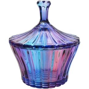 Gaolinci Vintage European Royal Glass Jar, Candy Jar with Lid Small Item Storage Jar (Purple Glaze)