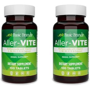 Aller-Vite - Natural Allergy Relief Tablets - Homeopathic Sinus & Nasal Support with Bioflavonoids, Vitamins A, B2, B5, C, E & Calcium - 100 Vegan Tablets - 2-Pack