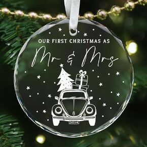 First Christmas Married Ornament 2024 - Wedding Gifts for Couple, Mr and Mrs Gifts, Bride and Groom Gifts, Wedding Shower Gifts, Wedding Ornament, Just Married Glass Ornament