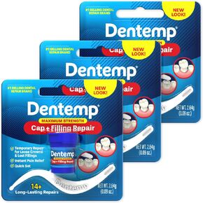 Dentemp Maximum Strength Loose Cap and Lost Filling Repair - Dental Repair Kit for Instant Pain Relief (Pack of 3)