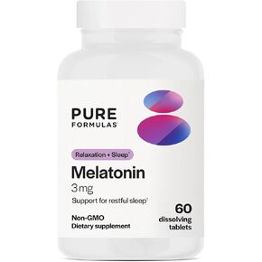 PureFormulas - Melatonin 3 mg - Supports Circadian Rhythms, Restful Sleep, and Relaxation - Pure Melatonin 300 mcg Antioxidant Soy-Free, Dairy-Free - 60 Tablets