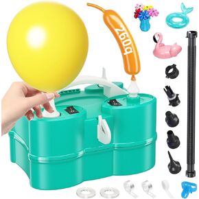 Electric Balloon Pump, Dagelar 3-in-1 Air Pump for Inflatables and Balloons, Portable Balloon Pump for Latex 260Q Long Foil Balloons, 110V Dual Nozzle Inflator Deflator for Pool Floats Air Beds (Teal)