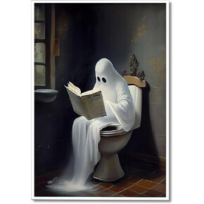 Generic Ghost on Toilet, Ghost in Bathroom Print Funny Gothic Aesthetic Posters, Horror Halloween Pictures, Spooky Dark Academia Wall Decor for Washroom bathroom 12x16in Unframed
