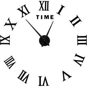 Zerodis DIY Wall Clock Kit, Roman Numerals 3D Frameless Mirror Surface Wall Sticker Modern Acrylic Wall Clock Home Living Room Removable Decor(Black)
