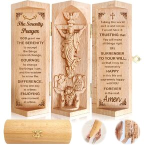 Serenity Prayer Christian Gifts,Statue of Jesus,angels statue,Catholic Wooden Statue,Openable Wooden Cylinder Sculpture of Jesus Christ for Room Decor