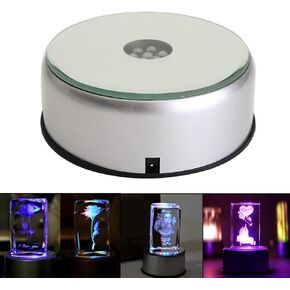 Hilitand LED Display Base, 4" 7 LED Light Rotating Base for Crystals Glass Art Colorful Light Rotating Crystal Display Base Stand with AC Adapter US Plug