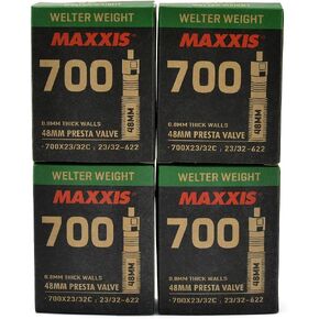 Maxxis Welter Weight 700x23-32C 48mm Bike Inner Tube Presta FV, 4Pack, STB2033-4-N