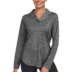 Women's Long Sleeve V Neck Golf Polo Shirt Lapel Collar Tennis Workout Sports Top