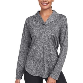 قميص بولو نسائي بأكمام طويلة ورقبة على شكل حرف V وياقة على شكل V وياقة على شكل حرف V لممارسة رياضة التنس in Kuwait