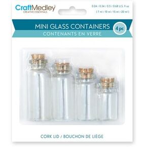 Craft Medley GB800 Glass Bottles, Mini Containers with Cork Lid, Multiple Sizes Included 7mL/10mL/15mL/20mL, 4-Piece